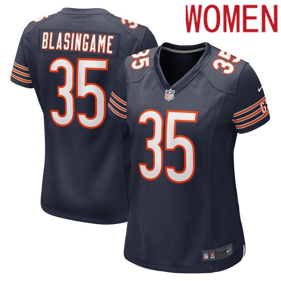 Women Chicago Bears #35 Khari Blasingame Nike Navy Game Player NFL Jersey->women nfl jersey->Women Jersey